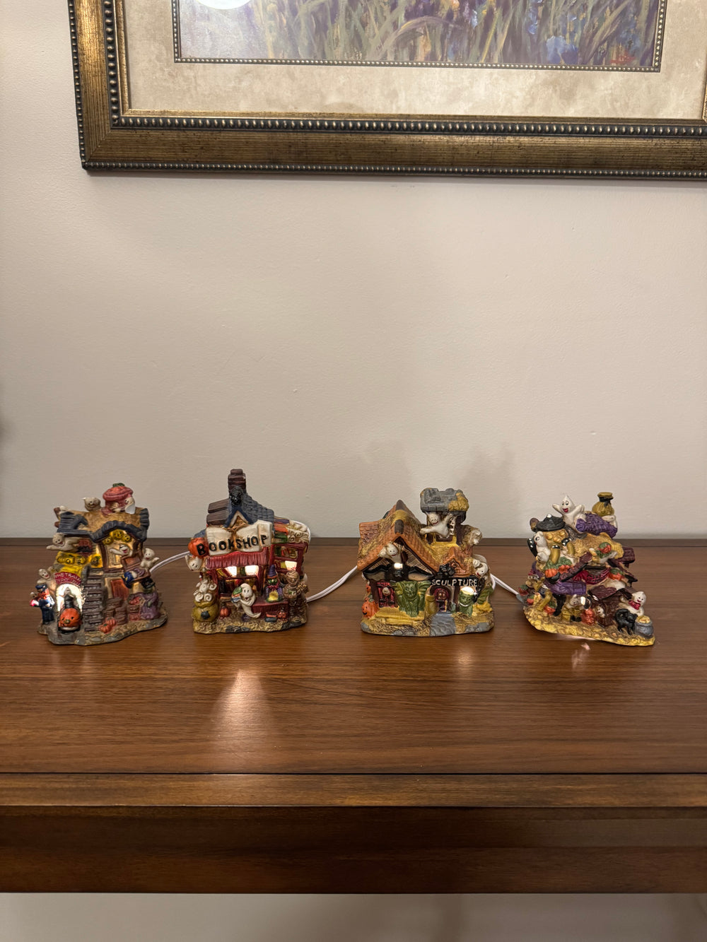 Porcelain Lighted Halloween Village Set of 4