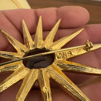 Vintage Vans Authentic Gold-tone Smoky-tone Rhinestone Starburst Brooch Pin