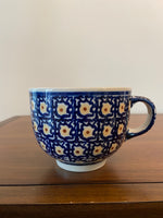 Bolesławiec Polish Pottery Hand-Painted Floral Mug – Blue, White &amp; Yellow – Made in Poland
