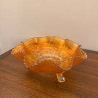 Vintage Fenton Marigold 3 Footed Carnival Glass Ruffled Bowl