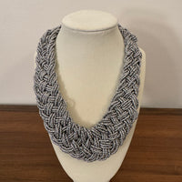Silver-tone Braided Glass Beaded Necklace
