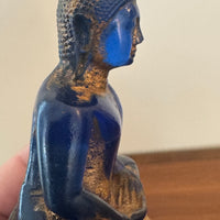 Buddha Vintage  Blue-Gold Lucite Resin Meditation Sitting  Statue Figure