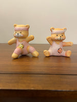 Small Porcelain Baby Bears Exercising Figurine Set of 2
