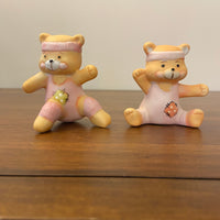 Small Porcelain Baby Bears Exercising Figurine Set of 2