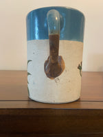 Handmade Studio Pottery Mug – Blue Glaze Southwest Botanical Design
