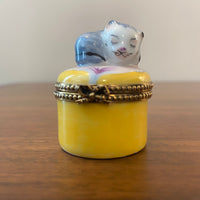 Limoges France Small Porcelain Trinket Box Cat