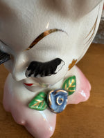 Vintage Lady Head Vase Planter – Pink Hat w/ Flowers – Vase – Mid Century Ceramic A503
