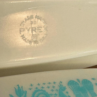 PYREX Vintage Glass Butter-dish Amish Butter Print Turquoise Blue 1950s
