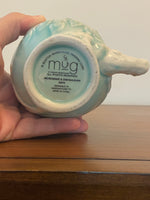 Peacock Bird Figural Ceramic Mug – Blue Green Iridescent Crackle Glaze
