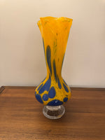 Blown Glass Lava Lamp Style Vase Orange Cobalt Blue Bubbles Art Glass
