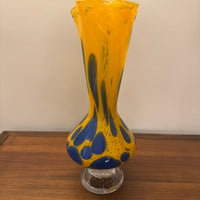 Blown Glass Lava Lamp Style Vase Orange Cobalt Blue Bubbles Art Glass