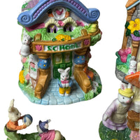 Vintage Lighted Easter Bunnies Village Set of 7