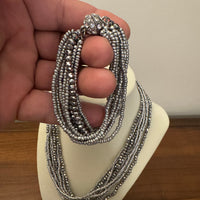 Silver Tone Multi-strands Crystal-Glass Necklace and Bracelet