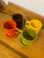 Vintage Tupperware Mugs-Cups Set of 4 with Coaters-or-Lids
