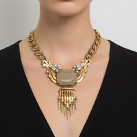 Vintage J Crew Gold-tone Rhinestone Dangle Pendant Necklace
