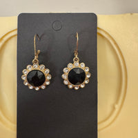 Monet Gold-tone Black Crystal Clear Rhinestones Flower Dangle Earrings
