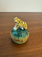 Vintage Porcelain Trinket Box Tiger Shaped
