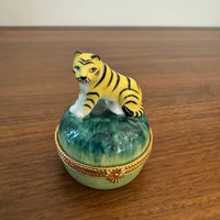 Vintage Porcelain Trinket Box Tiger Shaped