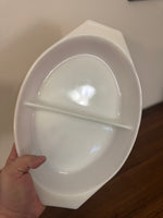 Pyrex Orange-Caramel-White Oval Glass Double-Divided Casserole Dish 1qt
