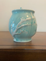Peacock Bird Figural Ceramic Mug – Blue Green Iridescent Crackle Glaze
