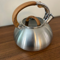 Brandani Whistling Wood-Looking Handle Induction Tea Kettle Teapot Stainless Steel