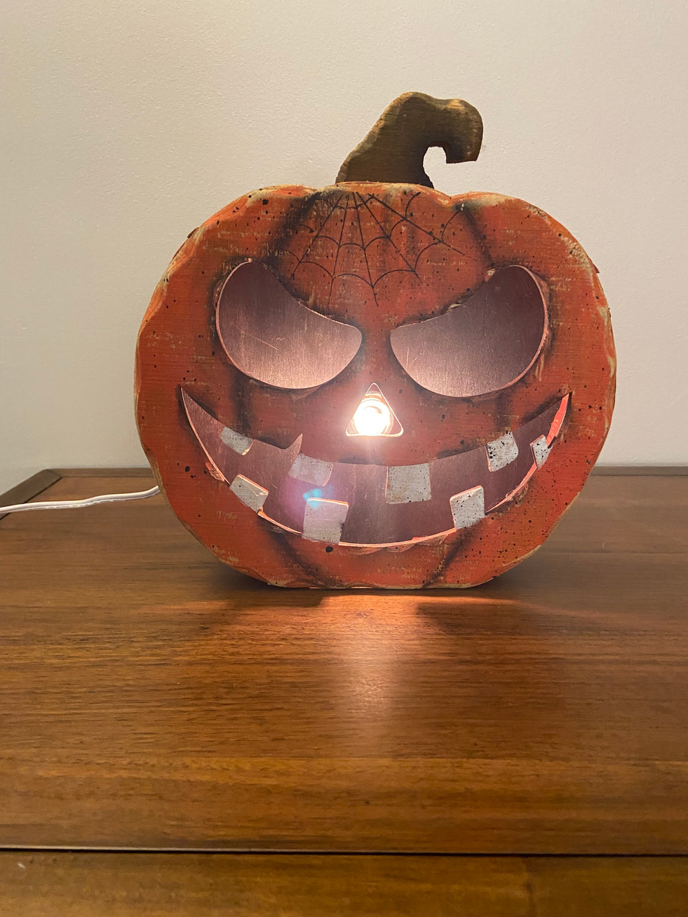 Lighted Wooden Halloween Decor Jack-O'-Lantern