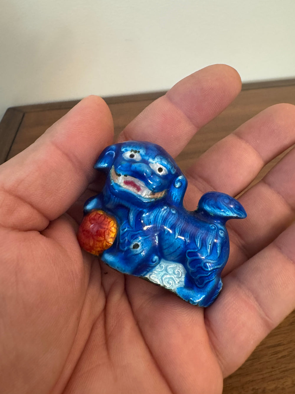 Vintage Small Enamel Brass Chinese Foo Dog