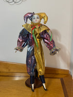 Vintage Porcelain Jester-Clown Doll Music Box with Stand
