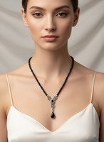 1928 Brand Black Glass Rhinestone Pendant Necklace Jewelry
