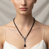 1928 Brand Black Glass Rhinestone Pendant Necklace Jewelry