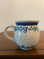 Polish Pottery Hand-Decorated Stoneware Mug – Blue Floral & Dot Pattern, Made in Poland
