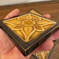 Vintage Ceramic Floral Majolica Style Tile Coaster Set of 4