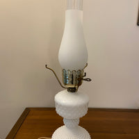 Vintage Milky Glass Hobnail Raffled Hurricane Lamp