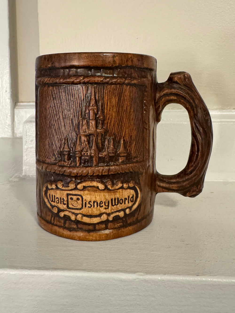 Vintage Walt Disney World Castle Ceramic Mug Rustic Wood