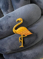 Napier Flamingo Gold-Tone Enameled Pink Rhinestone Brooch
