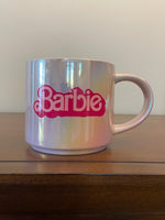 Barbie Iridescent Pearl Ceramic Mug – Classic Pink Barbie Logo
