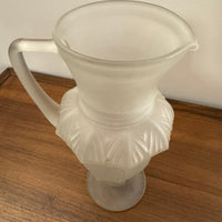 Vintage Frosted Matte Victorian Art Deco Style Stemmed Handle Glass Pitcher Vase RARE