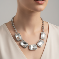 Necklace Large Crystals Cut Fashion Jewelry