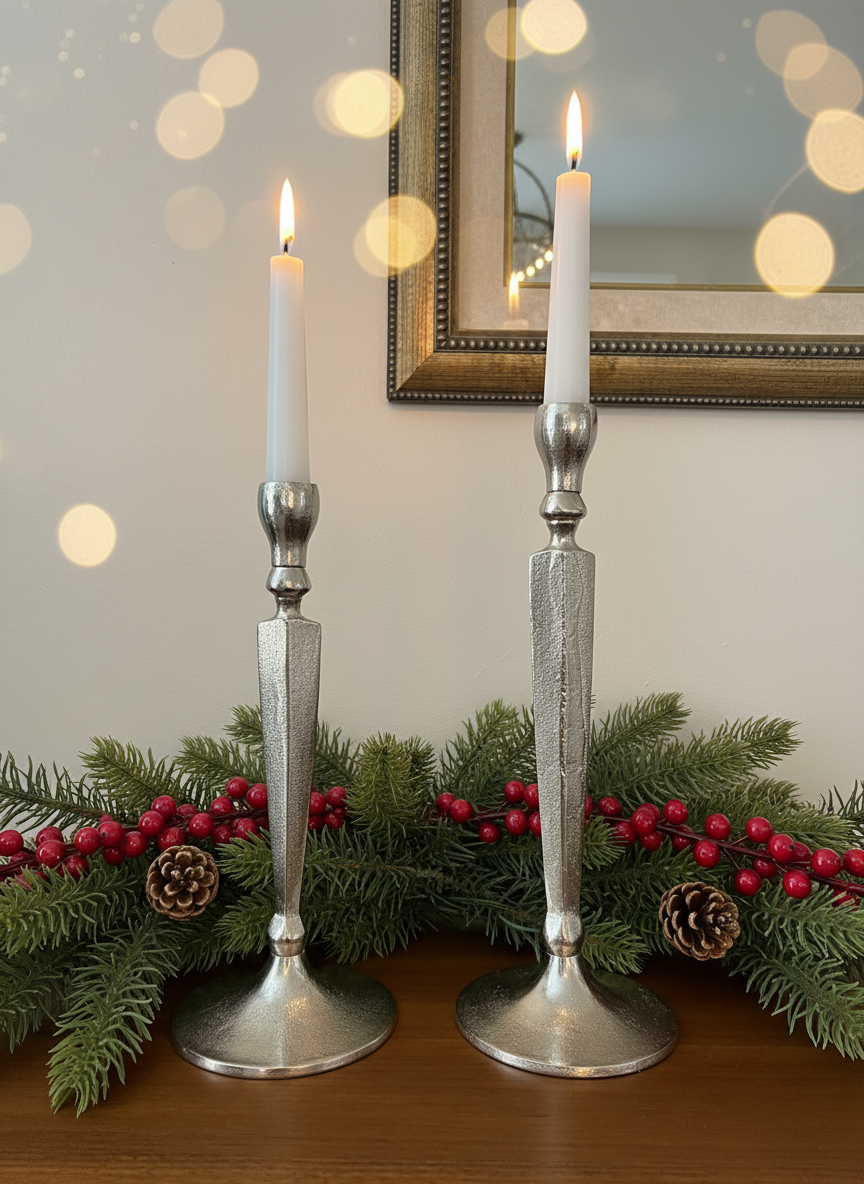 Cast Metal Candlestick Holder Set of 2