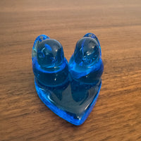 Vintage Art Blue Glass Bluebird Two Birds on Heart