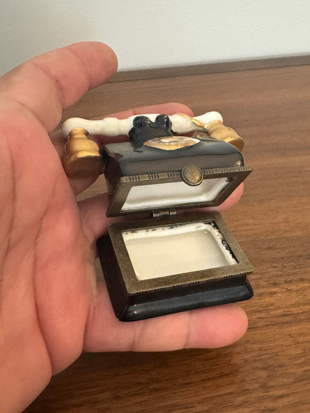 Vintage Porcelain Trinket Box Telephone Shaped