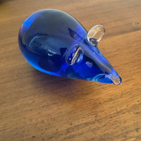 Handmade Clear and Blue Glass Mouse Figurine Paperweight