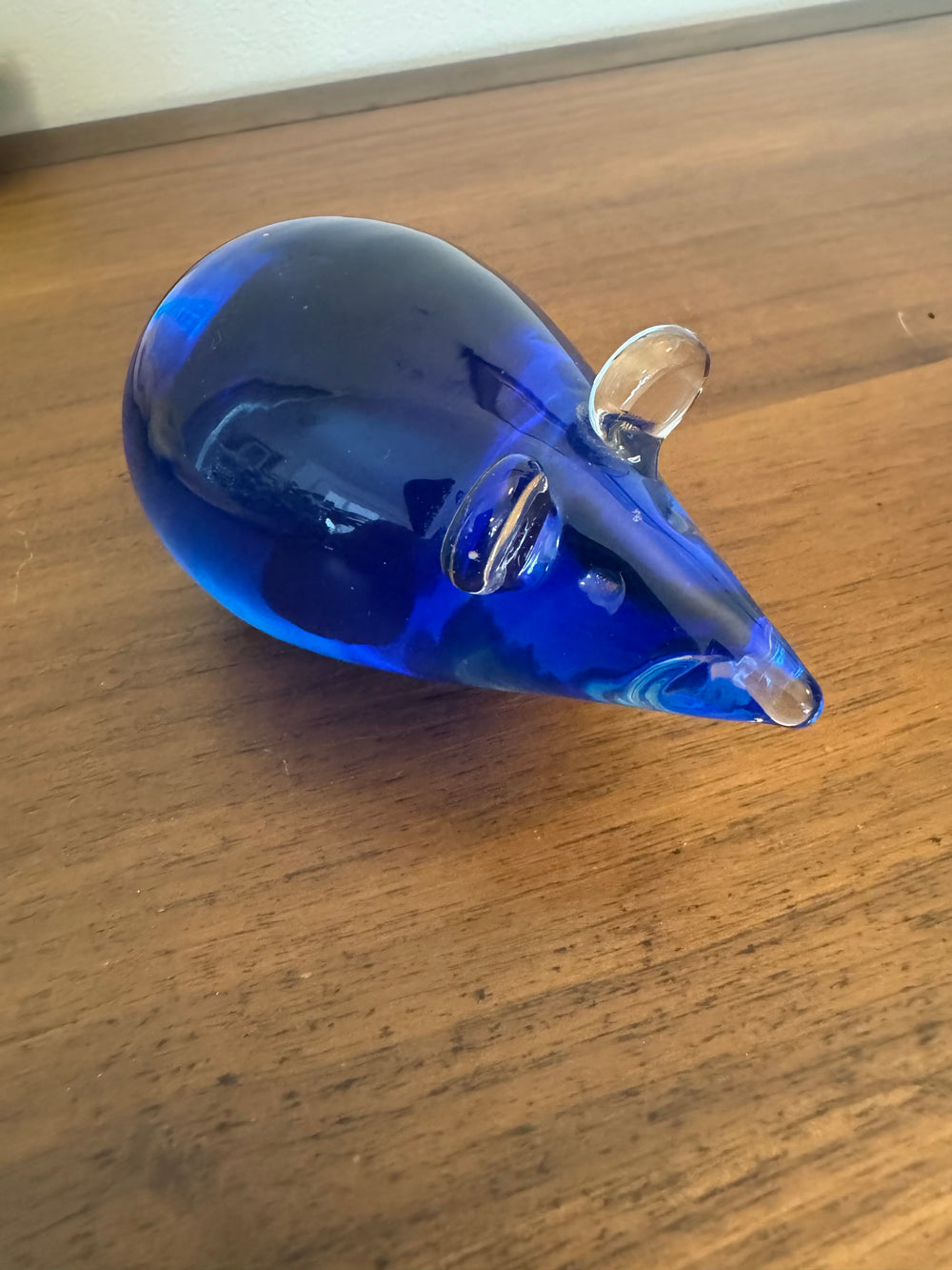 Handmade Clear and Blue Glass Mouse Figurine Paperweight