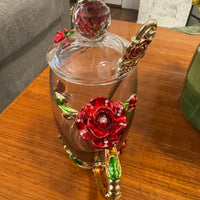 BTaT Brew To Tea A Cups with Lids Spoons Butterfly Flowers Design Glass Set