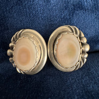 Sterling Silver Earrings Navajo Mother Pearl Oval Stud
