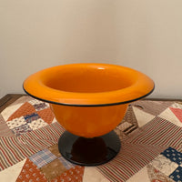 Vintage Czech Glass Halloween Hues Yellow-Orange Black Stem Bowl-Vase