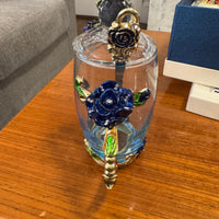 BTaT Brew To Tea A Cups with Lids Spoons Butterfly Flowers Design Glass Set