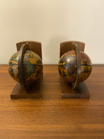 Vintage MCM Wooden Italian World Globe Bookends
