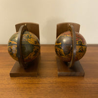 Vintage MCM Wooden Italian World Globe Bookends