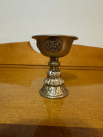 Vintage Hand Embossed Tibetan Buddhist Silverplate-Brass Yak Butter Lamp Cup
